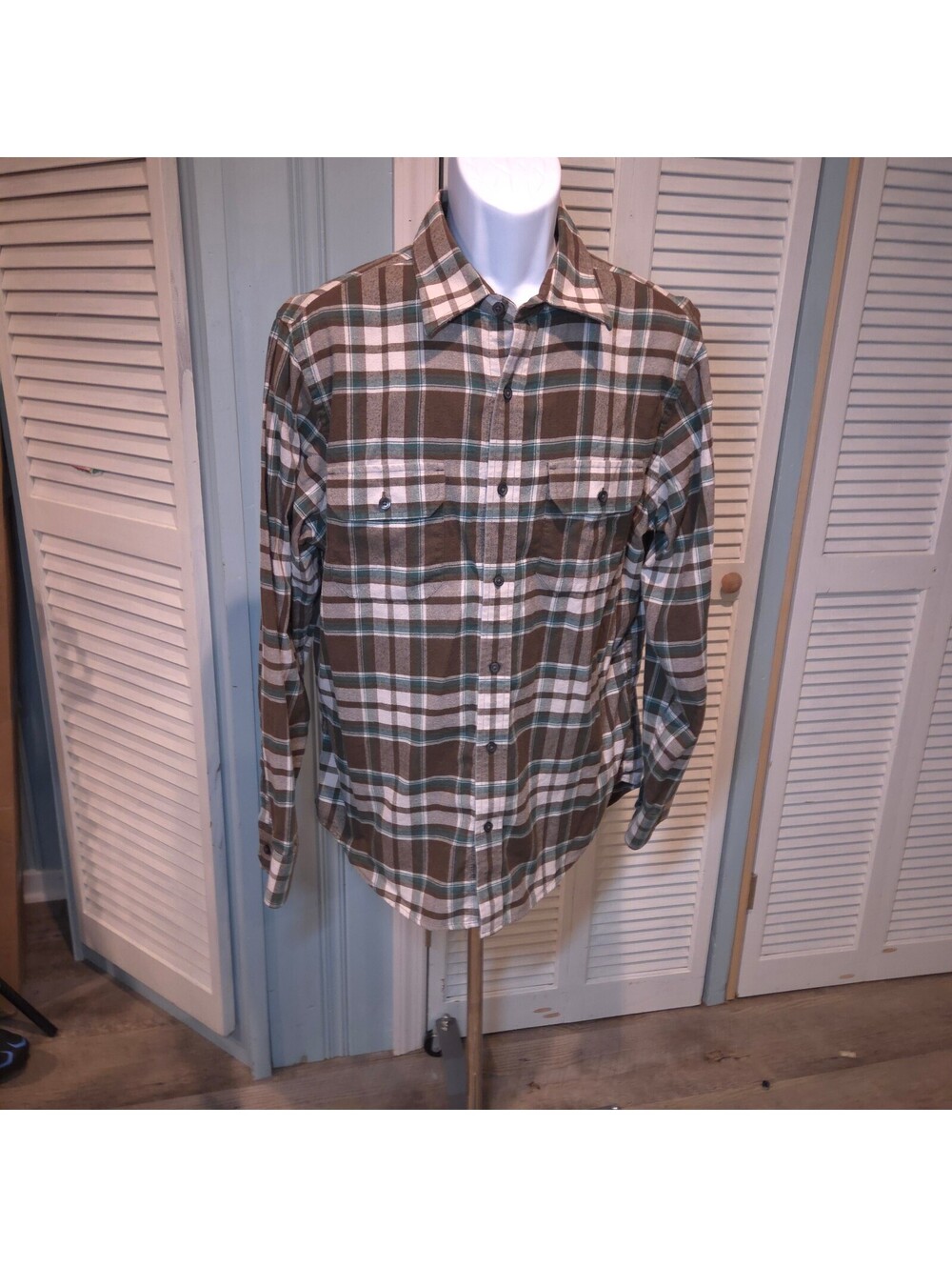 Banana Republic Men's Large Brown Green Plaid Flannel Button Shirt